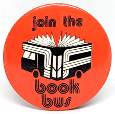 Vtg Join The Book Bus Reader Novel Fiction Lover 1980's Library Badge (P1152) picture