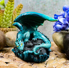 Ebros Small Aqua Blue Whimsical Dragon On Ocean Rock Statue 3.75