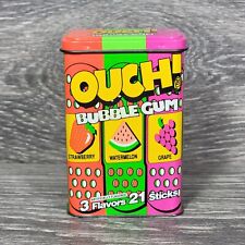 VTG 90s Ouch Bubble Gum Tin EMPTY Bandage Container Metal Strawberry Watermelon picture