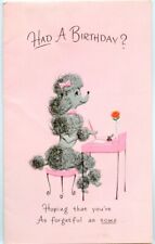 Vtg Gibson Happy Birthday Card Forgot Forgetful Pink French Poodle Unused 1960s picture