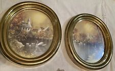 2 Vintage Homco Gold Oval Framed Church Swan Lake Wall Art Pictures #9663 picture