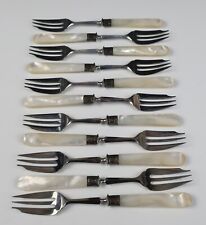 11 Vintage French Silver MOP Dessert Pastry Cake Forks Art Deco Set Silverplate picture