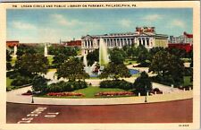Philadelphia PA-Pennsylvania, Logan Circle, Library, Vintage Postcard picture