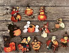 HALLOWEEN Unique “Vintage Style” Wooden Ornaments Lot Of 12 Individual Ornaments picture