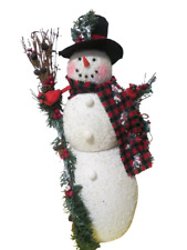 Vintage Beaded Snowman Figurine Black Hat Christmas Decor Large 19