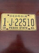 Vintage 1961 GA Peach State License Plate Yellow & Black 1-J-22510 picture