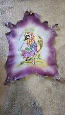 WOMAN, PURPLE TRIMMED HANDCRAFTED PAINTED PERSIAN ART ON REAL LAMB SKIN picture