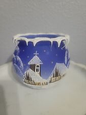 Hand painted Blue lampwork glass Christmas winter candle holder Czech made picture