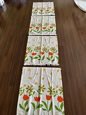 Vtg 1960s Linen Floral Cafe Curtains 4 PCS W31”xL36 Orange Tulips Green Dasies picture
