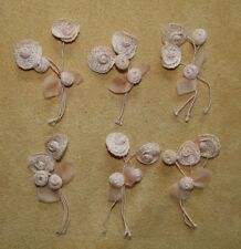 6 Lot Antique 1920's Handmade Pale Pink Cotton Flowers for Hats Dress Trim NOS picture