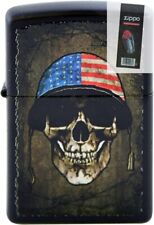 Zippo 86639 skull with helmet American Flag Black Matte Lighter + FLINT PACK picture