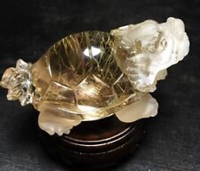 209g Natural Rutile Crystal Quartz Hand-carved Dragon Turtle Energy Decor +stand picture