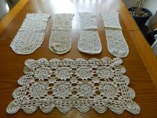 L-24 4 VINTAGE CREAM HAND CROCHETED CHAIR ARM COVERS & 1 DRESSER SCARF picture