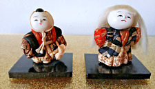 2 Vtg Japanese Gofun Miniature 2+” Doll Boy Kimono Kabuki Stand Japan Lion Dance picture