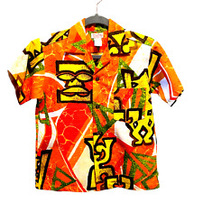 Vintage Bark Cloth Hawaii Hawaiian 60s Shirt Teen Sz 14 Tiki Tribal Retro AS IS picture