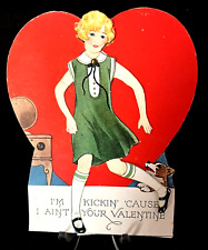 Antique Valentine Card, Mechanical - Girl Kicking her Leg   Carrington Co. picture