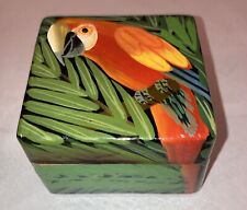 Vtg Wooden Box Hand Painted Parrot Decorative Tropical 3 x 3 x2 inches picture