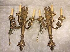 Vintage Pair of Cast Brass Empire Style Electric Sconces Swan Design Very Heavy picture