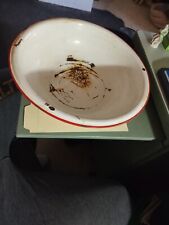Vintage Red Lined Enamelware 12 1/2 In Bowl  picture
