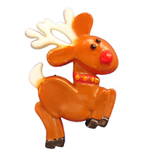 RARE Hallmark PIN Christmas Vintage REINDEER RUDOLPH Holiday Brooch 1970s picture