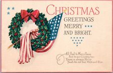 Postcard Patriotic Christmas -  US Flag draped through wreath picture