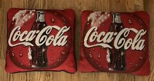 Vintage Coca-Cola Coke Bottle Bubbles Retro Red Tapestry 2 Throw Pillows Set 16” picture