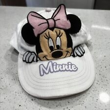 Disney Minnie Mouse Pink White Felt Logo Character White Baseballl Hat Cap Girls picture