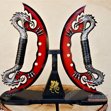 Double FIRE Medieval Dragon Blades with TableTop Wood Display Stand picture