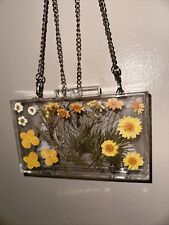 Milanblocks Clear Acrylic Resin Floral Clutch With Chain Strap Dried Flowers picture
