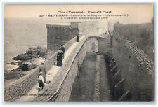 c1910 Emerald Coast Walk on Ramparts Bidouane Tower Saint Malo France Postcard picture