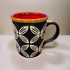 Starbucks 2008 New Bone China Embossed Hawaiian Tiki Flower Black Coffee Mug Cup picture