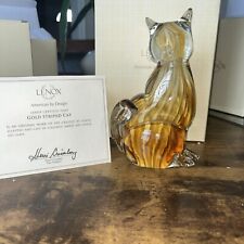 Lenox Glass Amber Art Gold Striped Cat Figurine picture