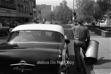 1960's NEGATIVE Street View w Trash Man Directing Couple in Pontiac Car Boston picture