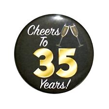 35th Birthday Button Cheers To 35 Years Gold Black Party Favor Pin 1