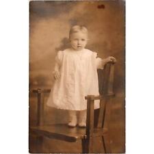RPPC Darling Girl Standing on Chair Necklace Dress Vintage Real Photo Postcard picture