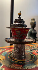 Old 1950's Bhutanese Sterling Silver Puja Cup and Holder picture