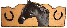 Vintage Horse Equestrian Hanging Sign Metal Leather  Large Hand Tooled 1970’s picture