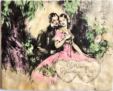 Valentine Greeting Card Man & Women Embracing Hand Colored? Rust Craft Vintage picture