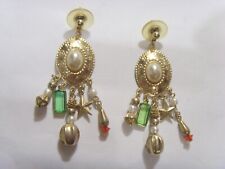 1950s vintage gold tone metal chandelier earrings faux tourmaline jewelry 52475 picture
