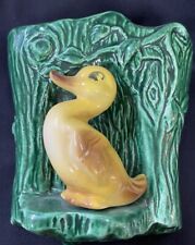 Cute Vintage California Pottery Duck Green Tree Log Stump Planter picture