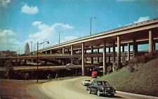 Los Angeles California Freeway Stack Old Cars Chrome Postcard picture
