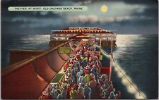 Night Moon Old Orchard Beach ME Pier Talkies Casino Dancing c1930's Postcard picture