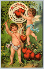 c1960s To My Valentine Decor Cupid Target Hearts Vintage Postcard picture