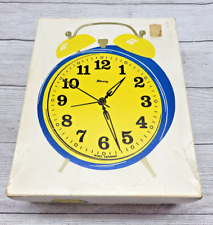 Vintage Blue & Yellow Oversized Wind-Up Alarm Clock Blessing West Germany picture
