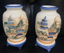 2 Vintage Oriental Miniature VASE Made in OCCUPIED JAPAN Hand Painted picture