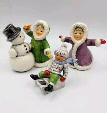 3 Vintage GOEBEL Hummel Winter Time Figurines Girl, Girl W/Snowman Boy On Sled  picture