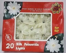Vtg Jingle Bell Silk White Poinsettia w/ Clear Reflectors String 20 Lights NOS picture