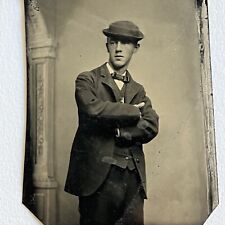 Antique Tintype Photograph Charming Young Man Great Unique Pose Confident Lean picture