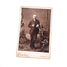 Antique Cabinet Card Photo Standing Mustached  Man with Cigar Fowler Vinita I T picture