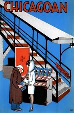 1927 CHICAGO LOOP TRAIN MAGAZINE VENDOR FLAPPER ART DECO DESIGN POSTER 322038 picture